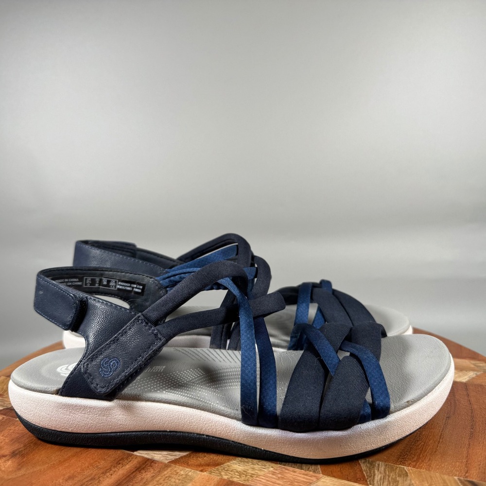 Clarks Cloudsteppers Arla Navy Blue Strappy Slingback Sandals Womens 6 M